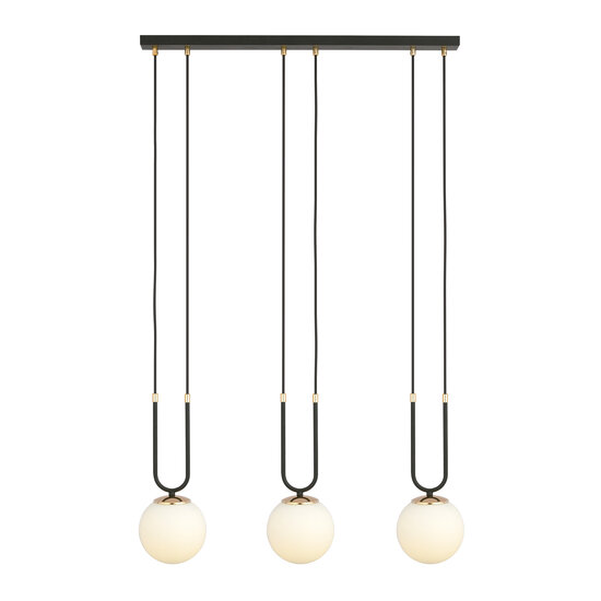 Aarhus 3 lamp E14 long hanging lamp black and opal 70 cm width