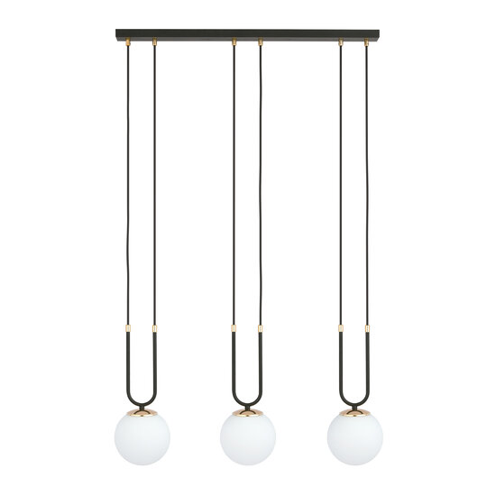 Aarhus 3 lamp E14 long hanging lamp black and opal 70 cm width