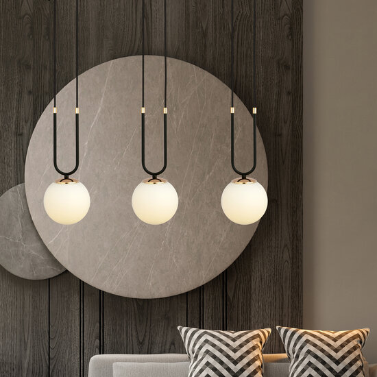 Aarhus 3 lamp E14 long hanging lamp black and opal 70 cm width