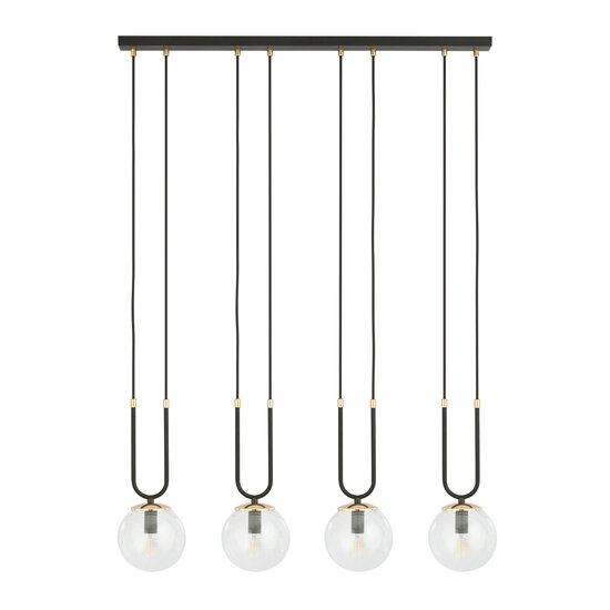 Aarhus 4 lámpara negra con cristal transparente E14 lámpara colgante grande 92 cm ancho