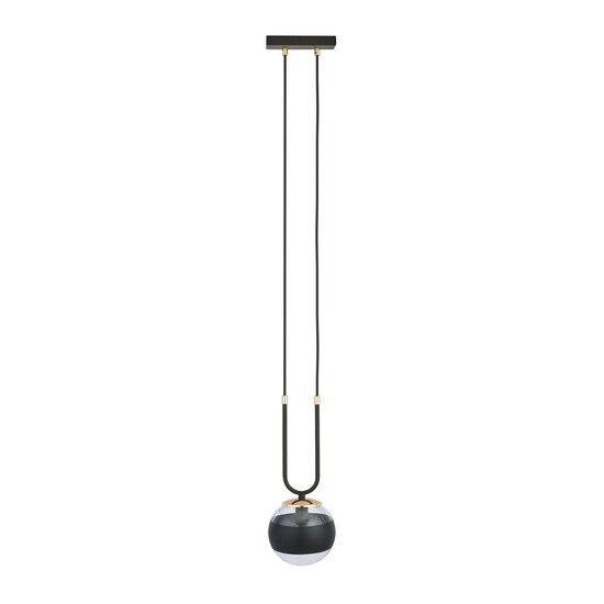Aarhus 1 lamp zwart met gestreept glas E14 hanglamp 15 cm diameter
