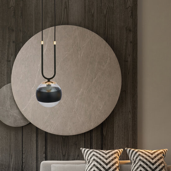 Emibig Emibig Aarhus 1 lamp zwart met gestreept glas E14 hanglamp 15 cm diameter - Perfect voor een sfeervolle inrichting