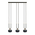 Aarhus 3 lámpara negra con cristal rayado E14 lámpara colgante larga 70 cm ancho