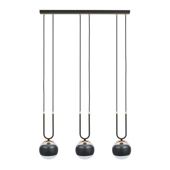 Aarhus 3 lámpara negra con cristal rayado E14 lámpara colgante larga 70 cm ancho