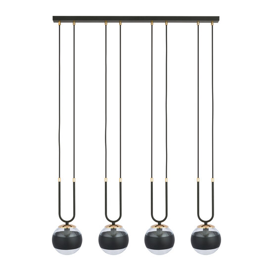 Aarhus 4 lampes noir et verre transparent E14 grande suspension largeur 92 cm