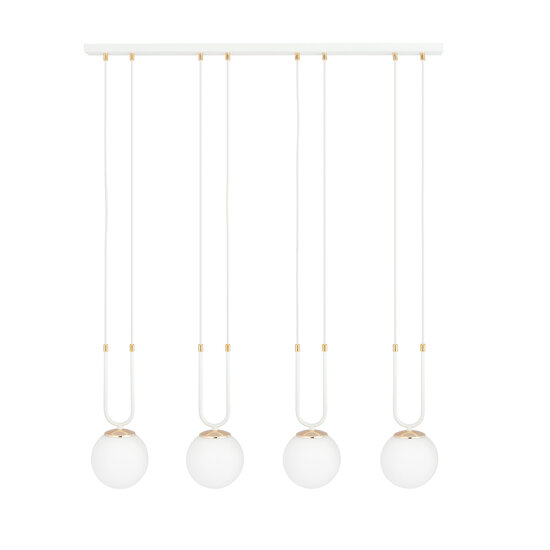 Aarhus 4 lampes blanc avec verre opale blanc E14 grande suspension 92 cm de largeur