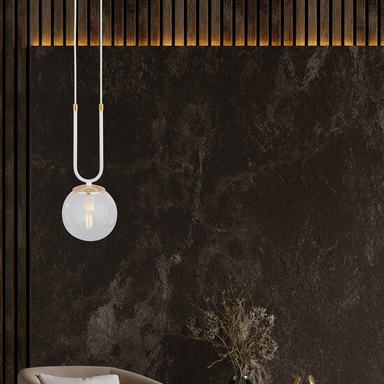 Lampe à suspension Aarhus blanche avec verre transparent E14 diamètre 15 cm