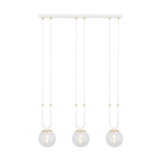 Lámpara colgante Aarhus blanca de 3 lámparas con cristal ámbar E14 70 cm de ancho