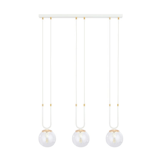 Aarhus white 3 lamp pendant lamp with amber glass E14 70 cm width