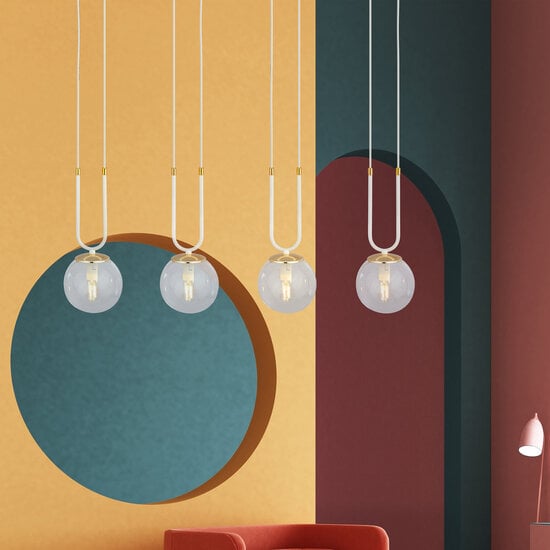 Aarhus 92cm breite Pendelleuchte mit 4 Lampen E14 transparentem Glas