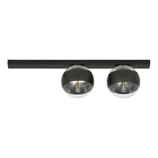 Aalborg medium zwarte plafondlamp met 2 gestreepte bollen E14