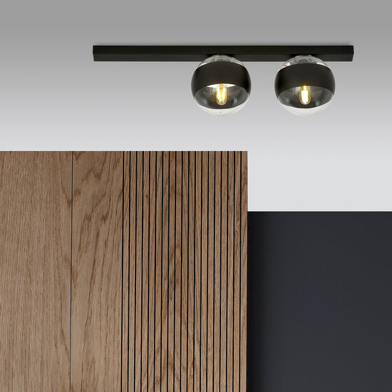 Aalborg medium zwarte plafondlamp met 2 gestreepte bollen E14