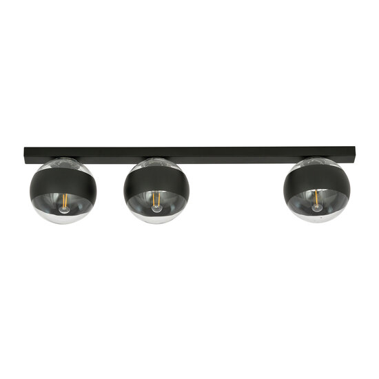 Aalborg lange zwarte plafondlamp met 3 transparant gestreepte bollen E14