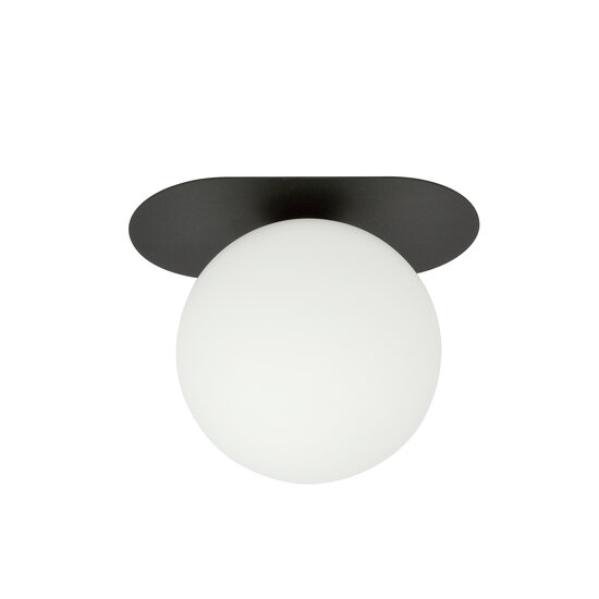 Plafonnier ovale Randers noir avec boule en verre blanc E14
