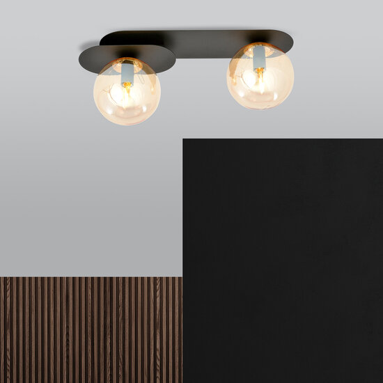 Randers beautiful double oval ceiling lamp black with 2 amber bulbs E14