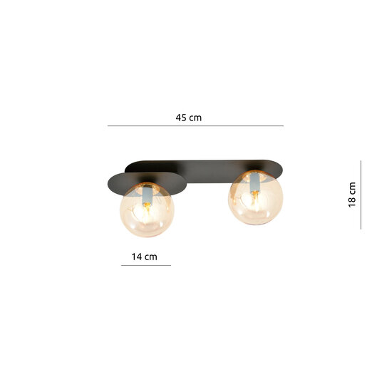 Emibig Emibig Randers beautiful double oval ceiling lamp black with 2 amber bulbs E14 - Ideal for creating a cozy atmosphere