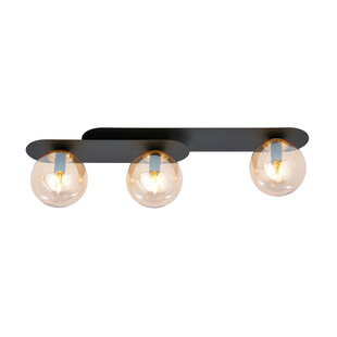 Preciosa lámpara de techo triple ovalada Randers negra con 3 bombillas de cristal ámbar E14