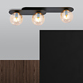 Randers mooie triple ovalen plafondlamp zwart met 3 amber glazen bollen E14
