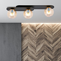 Randers mooie triple ovalen plafondlamp zwart met 3 amber glazen bollen E14