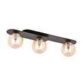 Randers mooie triple ovalen plafondlamp zwart met 3 amber glazen bollen E14