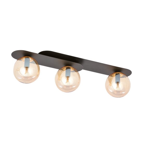 Emibig Emibig Randers hermosa lámpara de techo ovalada triple negra con 3 bombillas de vidrio ámbar E14 - Ideal para crear un ambiente cálido en tu hogar