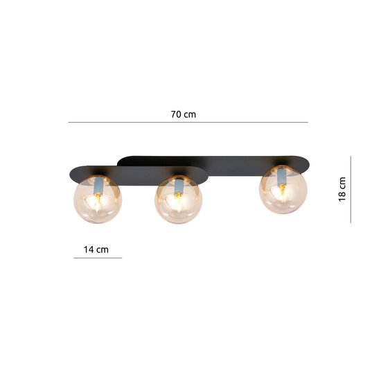 Emibig Emibig Randers beautiful triple oval ceiling lamp black with 3 amber glass bulbs E14 - Ideal for creating a warm atmosphere in your home
