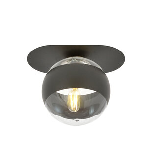 Randers elegante lámpara de techo ovalada negra con bola de cristal rayada E14