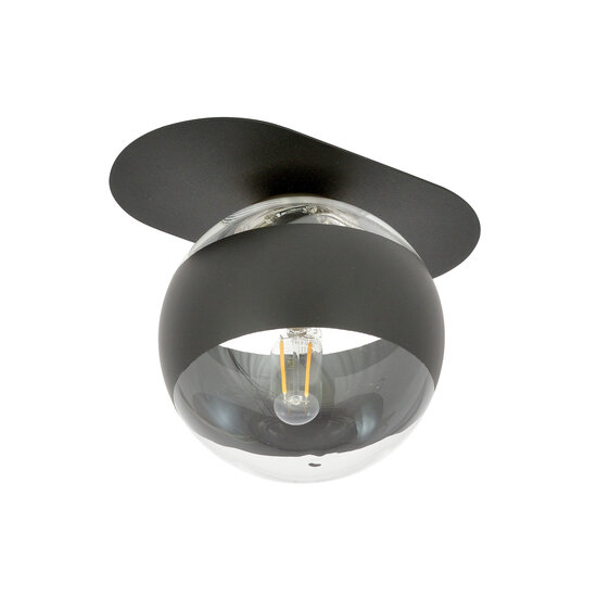 Randers elegant black oval ceiling lamp with striped glass ball E14