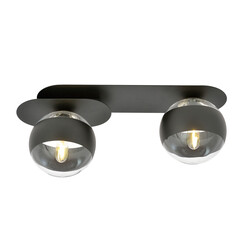 Randers elegant black double oval ceiling lamp with 2 striped glass bulbs E14