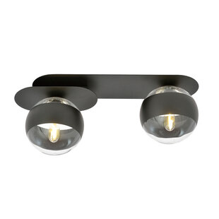Emibig Randers elegante zwarte dubbele ovalen plafondlamp met 2 gestreepte glazen bollen E14