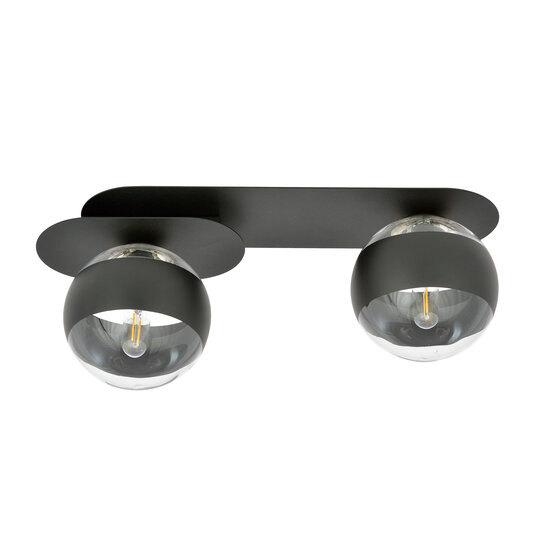 Randers élégant plafonnier double ovale noir avec 2 ampoules en verre rayé E14