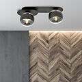 Emibig Emibig Randers elegante zwarte dubbele ovalen plafondlamp met 2 gestreepte glazen bollen E14 - Perfecte verlichting voor elke ruimte