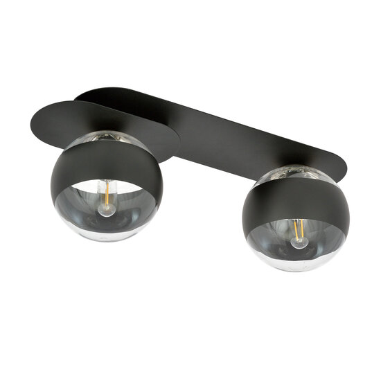 Randers elegant black double oval ceiling lamp with 2 striped glass bulbs E14