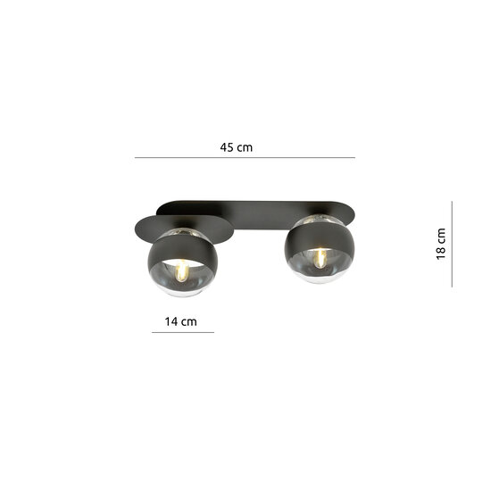 Emibig Emibig Randers elegant black double oval ceiling lamp with 2 striped glass bulbs E14 - Ideal lighting for any space