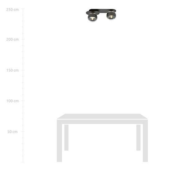Randers elegante schwarze doppelte ovale Deckenleuchte mit 2 gestreiften Glasbirnen E14