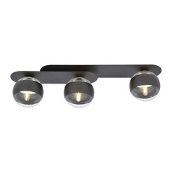 Randers elegante lámpara de techo ovalada triple negra con 3 bombillas de cristal rayado E14