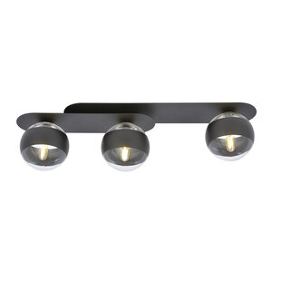 Randers élégant plafonnier triple ovale noir avec 3 ampoules en verre rayé E14
