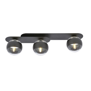 Randers elegante zwarte triple ovalen plafondlamp met 3 gestreepte glazen bollen E14