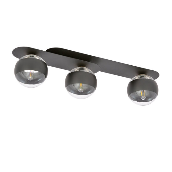 Randers elegante schwarze dreifache ovale Deckenleuchte mit 3 gestreiften Glasbirnen E14