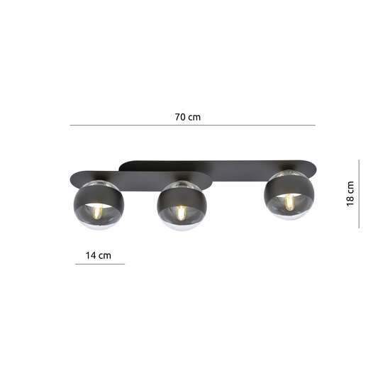 Emibig Emibig Randers elegant black triple oval ceiling lamp with 3 striped glass bulbs E14 - Ideal for modern interior lighting