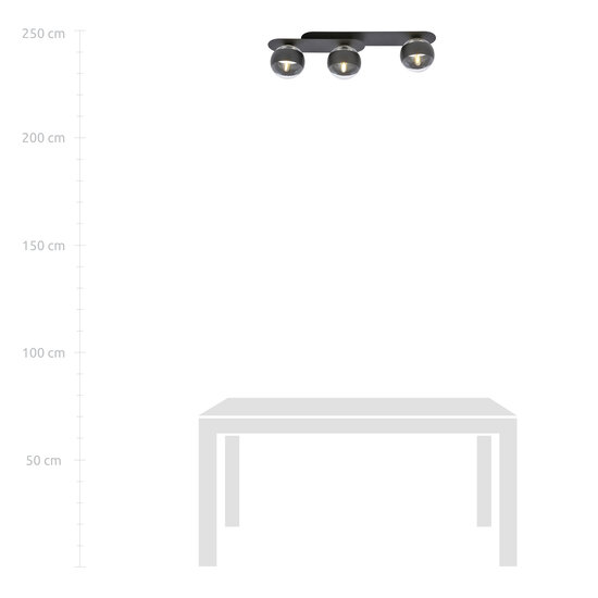 Randers elegante zwarte triple ovalen plafondlamp met 3 gestreepte glazen bollen E14