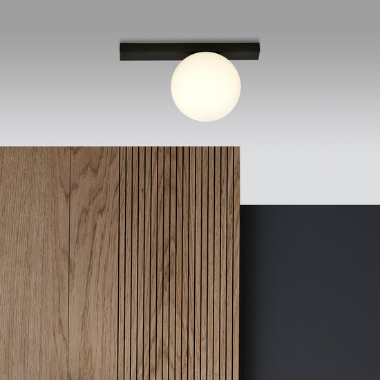 Aalborg plafondlamp zwart met witte bol E14