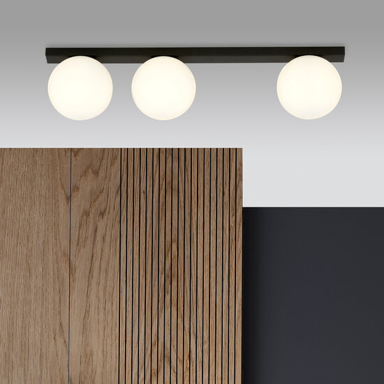 Lámpara de techo Aalborg larga negra con 3 bombillas blancas E14