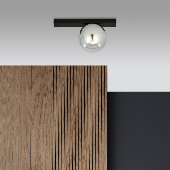 Aalborg mooie zwarte plafondlamp met gerookte bol E14