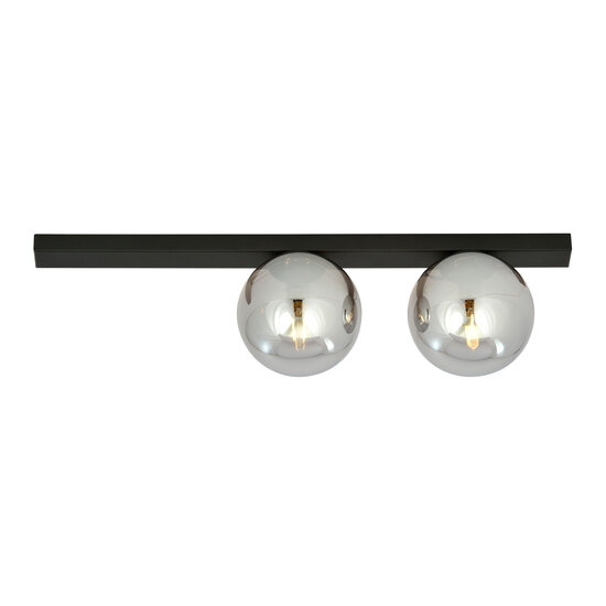 Aalborg mooie medium zwarte plafondlamp met 2 gerookte bollen E14