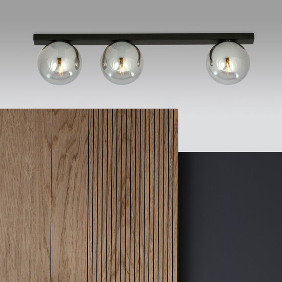 Emibig Emibig Aalborg belle longue lampe de plafond noire avec 3 ampoules fumées E14 - Idéale pour les intérieurs modernes