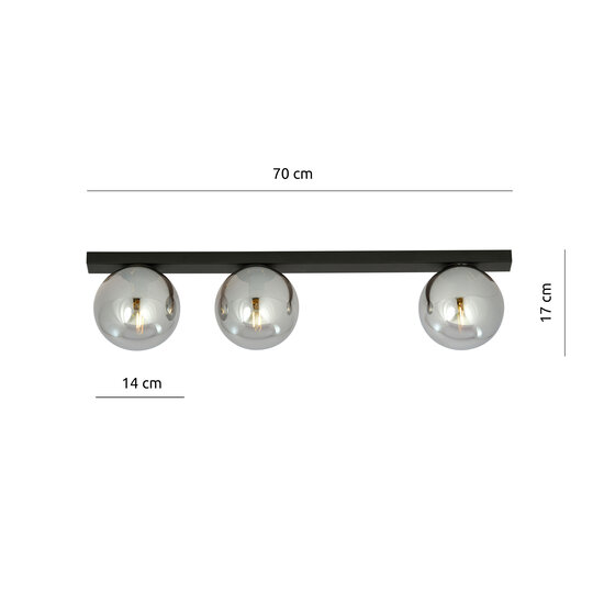 Emibig Emibig Aalborg beautiful long black ceiling lamp with 3 fumed bulbs E14 - Ideal for modern interiors