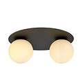Plafonnier double Esbjerg noir avec 2 ampoules en verre opale blanc E14