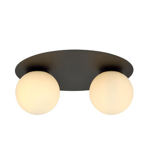 Esbjerg dubbele plafondlamp zwart met 2 witte opaalglas bollen E14