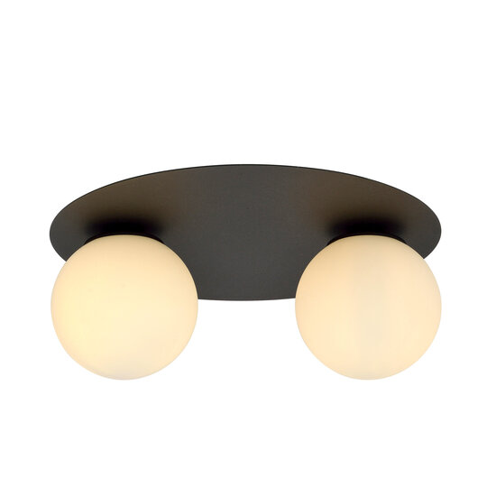 Plafonnier double Esbjerg noir avec 2 ampoules en verre opale blanc E14